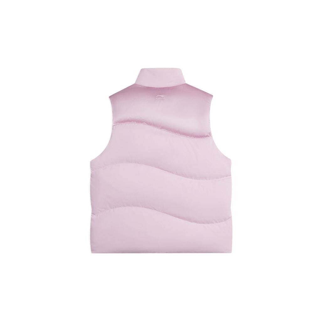 Li Ning Sports Lifestyle Series Solid Color Logo Stand Collar Down Vest Women Vests Lotus-Pink-Purple AMRS018-3