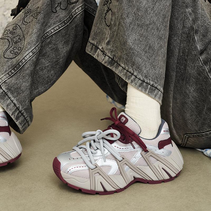 2025 Autumn New Thick-soled Heightening Dad Shoes Mesh Breathable Sports Shoes Versatile Casual Shoes