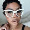 Clear Blue Ray Blocking Glasses Large Eyeglasses Spectacle Frame Frame Ladies Trendy Design Pearl Spectacle Frame Trend Circular Eyewear
