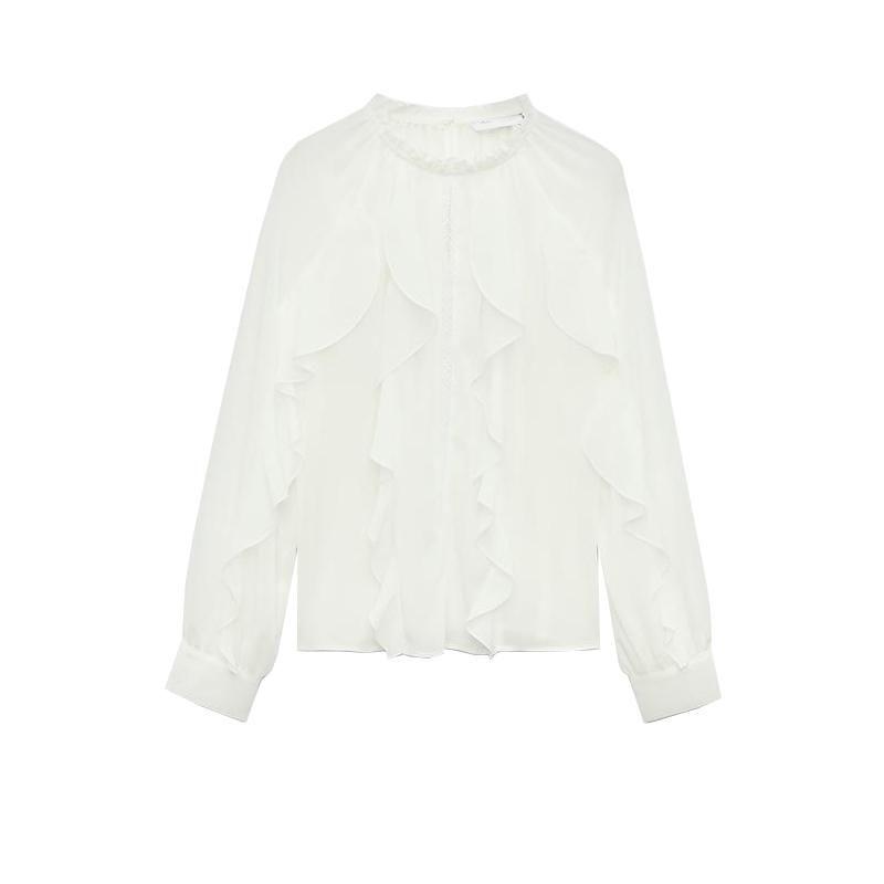 Spring New Women's Clothing Romantic Style Crew Neck Casual Loose Trim Laminated Decoration Blouse 2122925