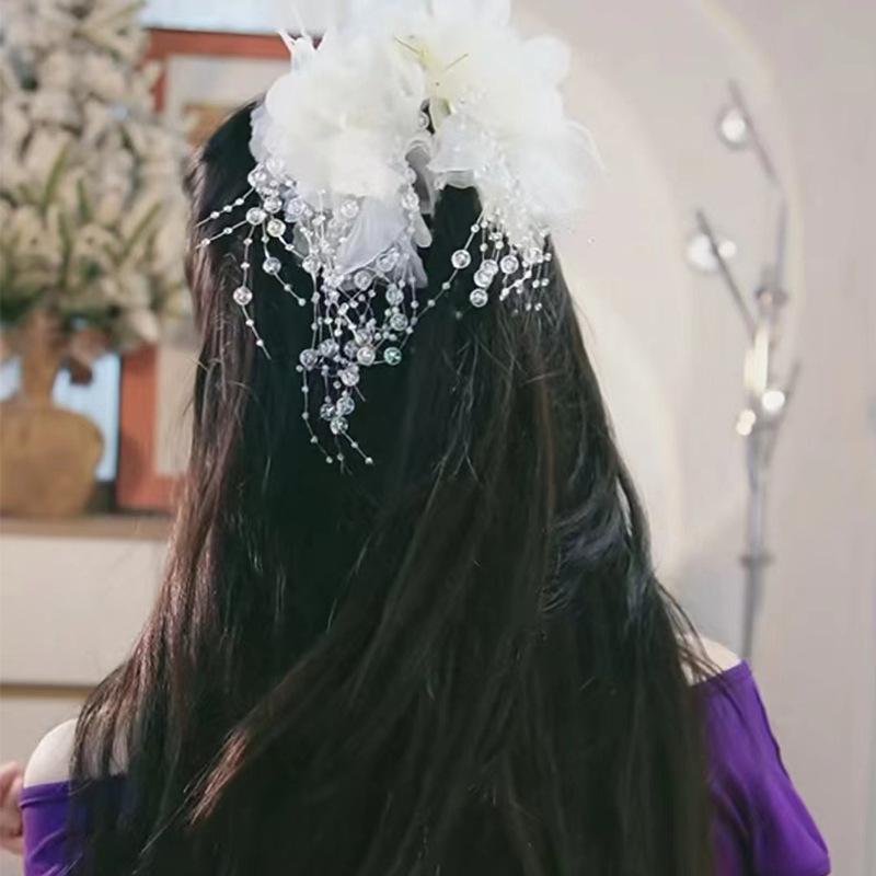 Acrylic fabric mesh yarn flower hair grab temperament versatile back head plate hairpin sweet niche hair accessories woman