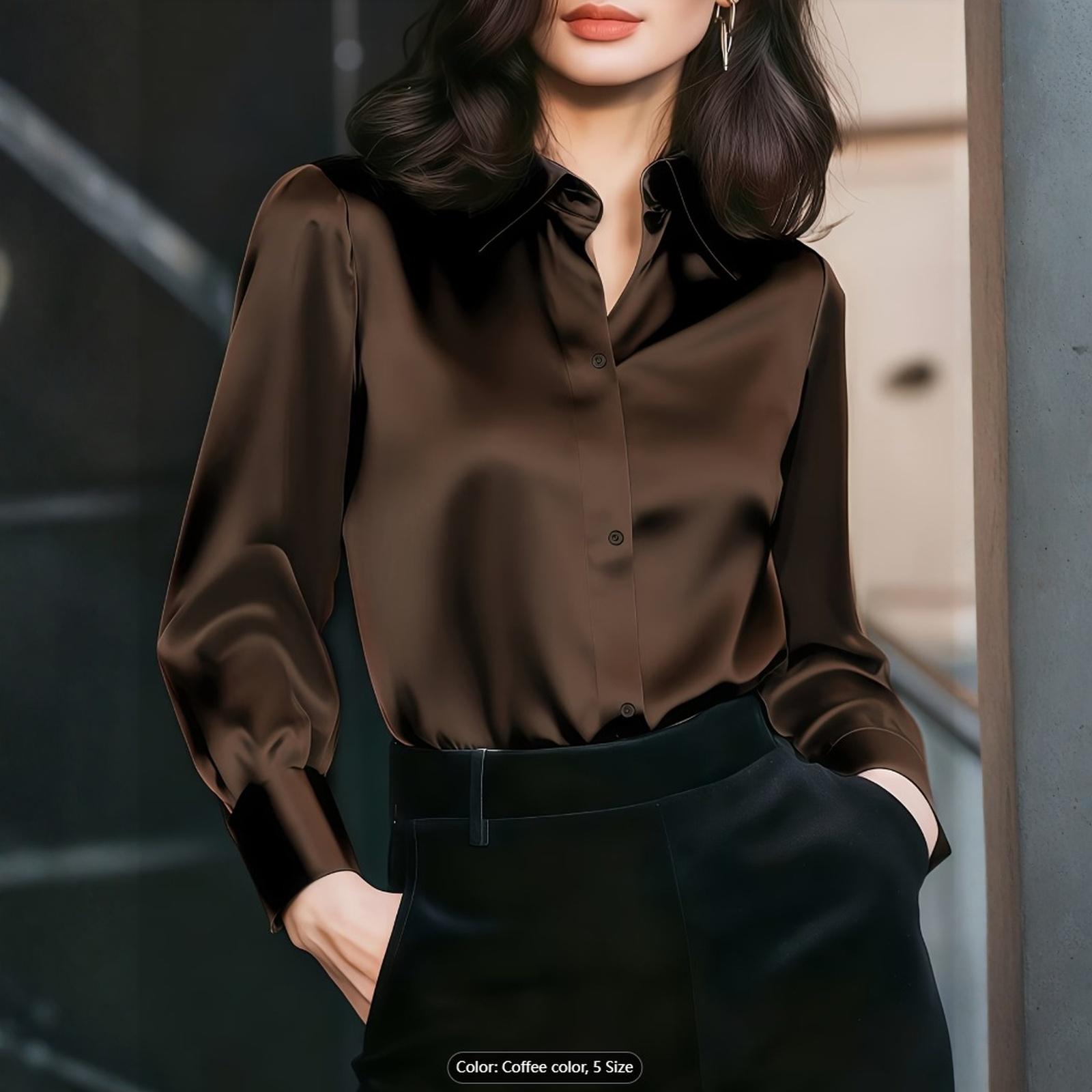 Fashionable Women s Elegant Long-sleeved Button-up Shirt Dress S коричневый