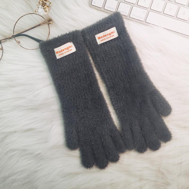 Soft Plush Fingerless Winter Gloves for Women - Long, Warm & Girlish Solid Colors
