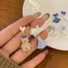 Cute Blue Bear Earrings for Women - Silver Needle Niche Carousel Design