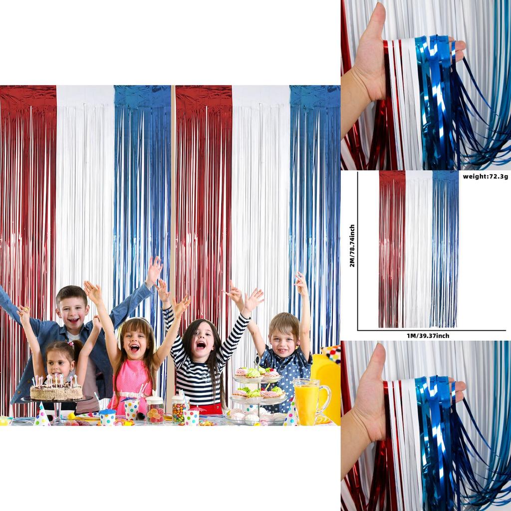 Vibrant Red White And Blue Independence Day Streamer Curtains For Festive Home Decor