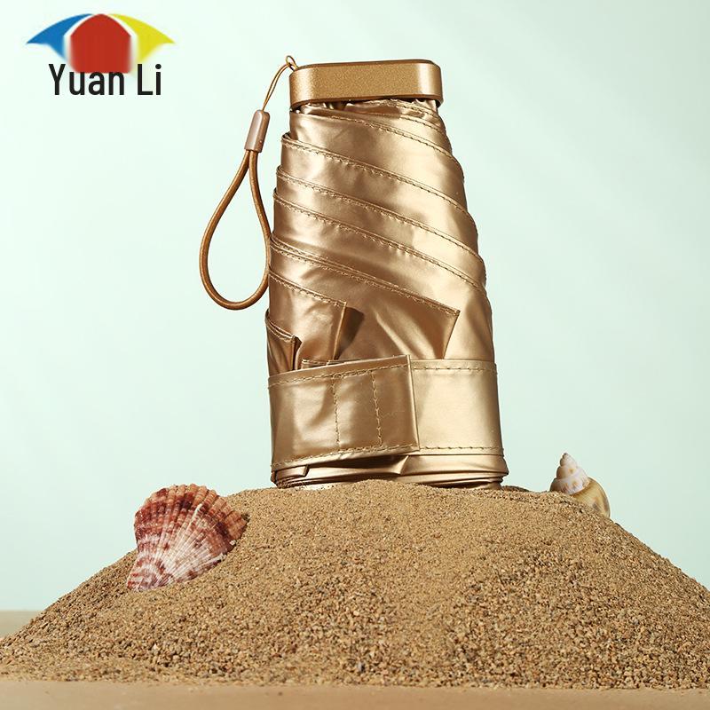 Compact Gold Umbrella: Ultra-light 6-Rib Folding Dual-use for Sun and Rain Protection