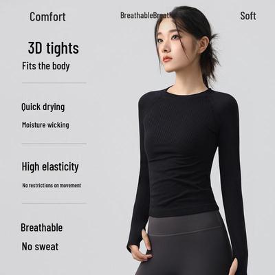 Damen Quick-Dry Langarm Yoga Top für Outdoor Radfahren und Laufen im Herbst/Winter
