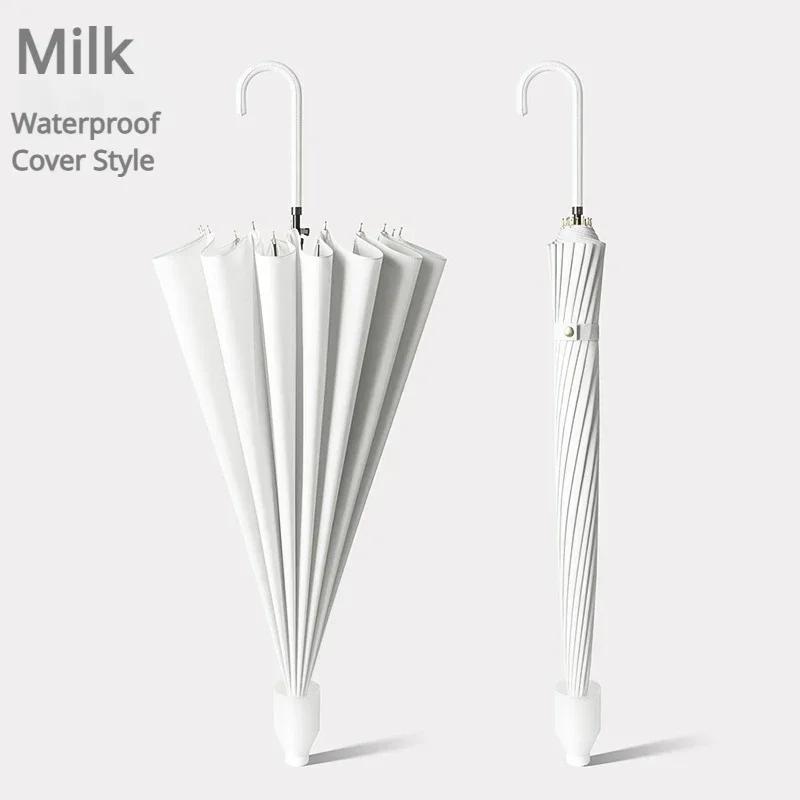 16 Bone Waterproof Umbrella Creative Bent Handle Straight Rod Umbrellas Small Fresh Women Handle Umbrellas Solid Color Umbrella