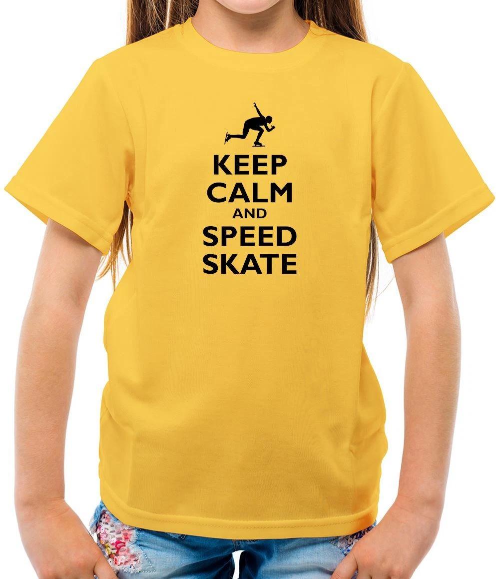 Keep Calm And Speed Skate - Kids T-Shirt - Speed Skating Skater Ice Skating 110