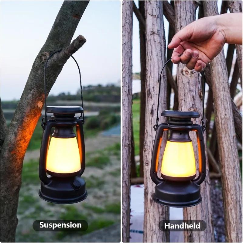 Solar Camping Light USB Rechargeable Outdoor Light Hanging Stepless Dimming Portable Table Lamp for Bar Camping Hiking Emergency