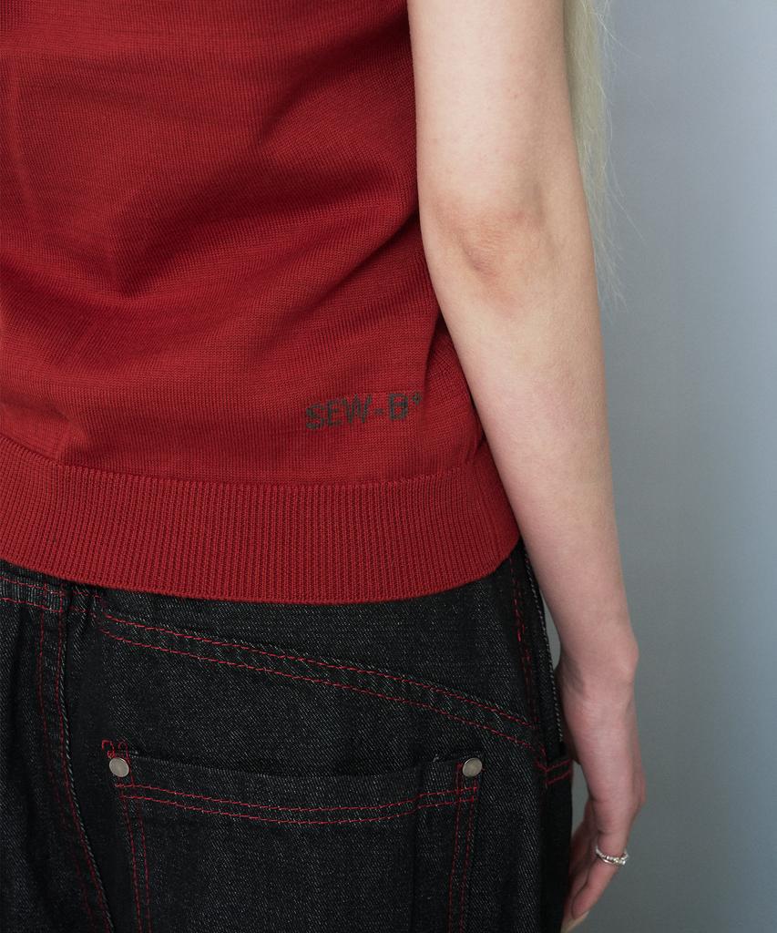 Ssobi Semi-Crop Short Sleeve Knit [Tomato Red]