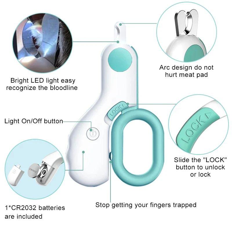 Professional Pet Nail Clipper LED Light Cat Dog Cutter Claw Trimmer with Safety Lock Puppy Kitten Animals Care Grooming Tool Kit