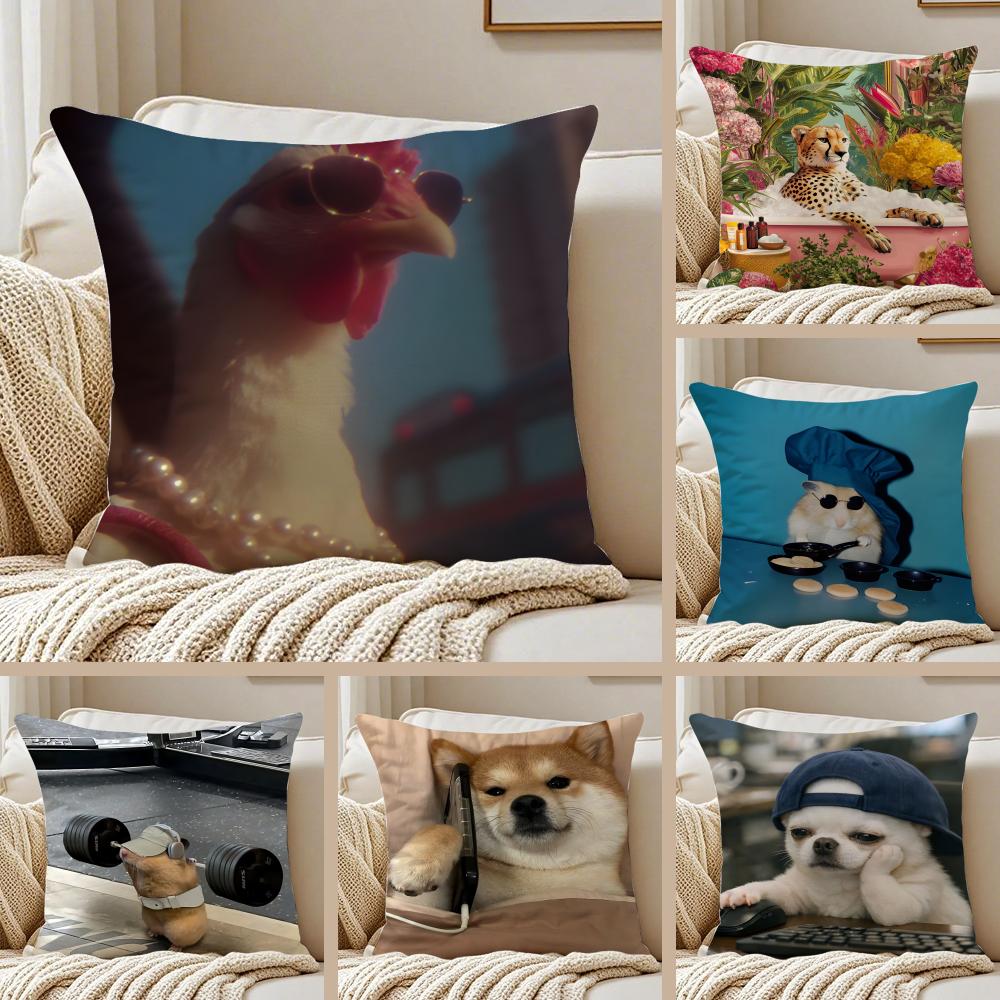 Interesting Animals Funny Cushion Cover Pillowcase Antidustmite Invisible Zipper Short Plush Sofa Cushion