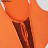 INCERUN Men Sleeveless Deep U Neck Mesh Patchwork Bodysuits Jumpsuits Rompers
