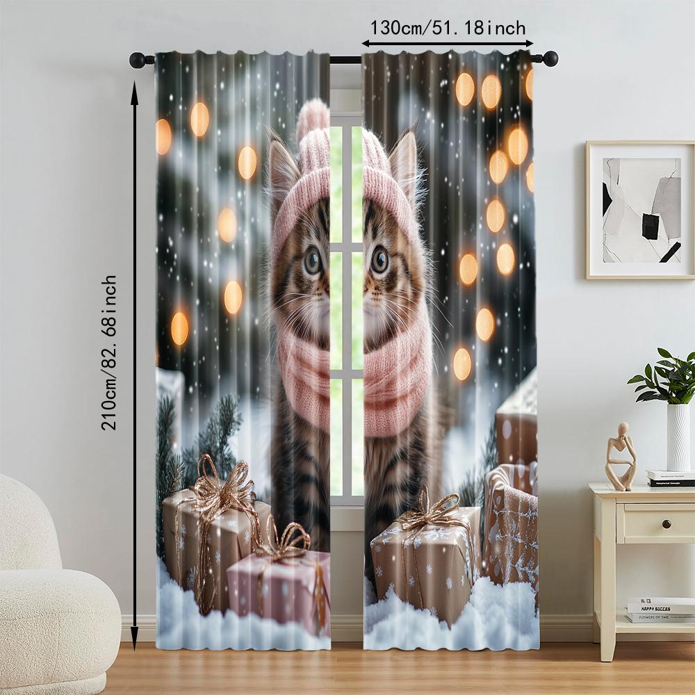 2 pcs   versatile polyester transparent curtains for home decoration Pink Kitty for use in bedrooms and living rooms