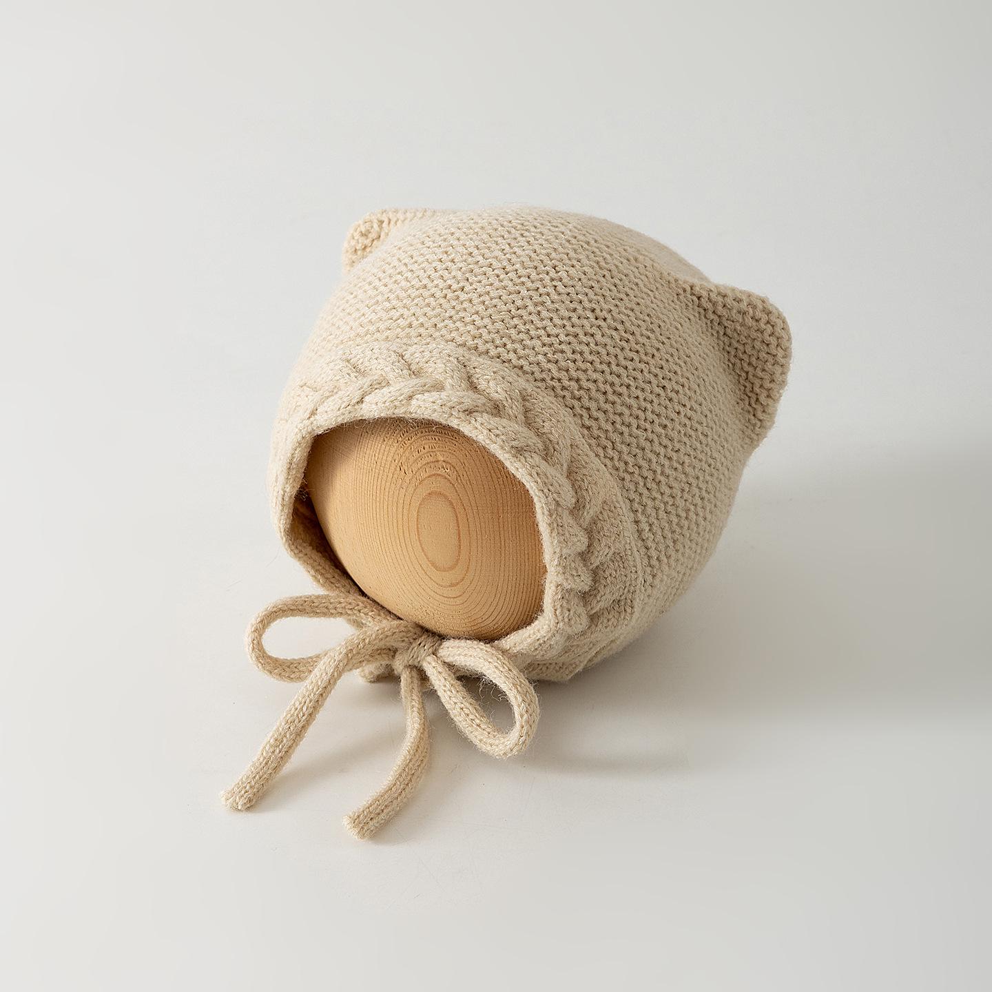 

Вязаная шерстяная шапка с защитой ушей для новорожденных - Теплый зимний пуловер для мальчиков и девочек One Size грязно-белый