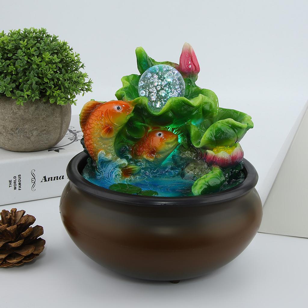 Fontana da Tavolo Cascata da Interno Laghetto di Pesci in Resina Fontana Rotante per Meditazione Elemento d'Acqua Rilassante da Interno per Decorazione