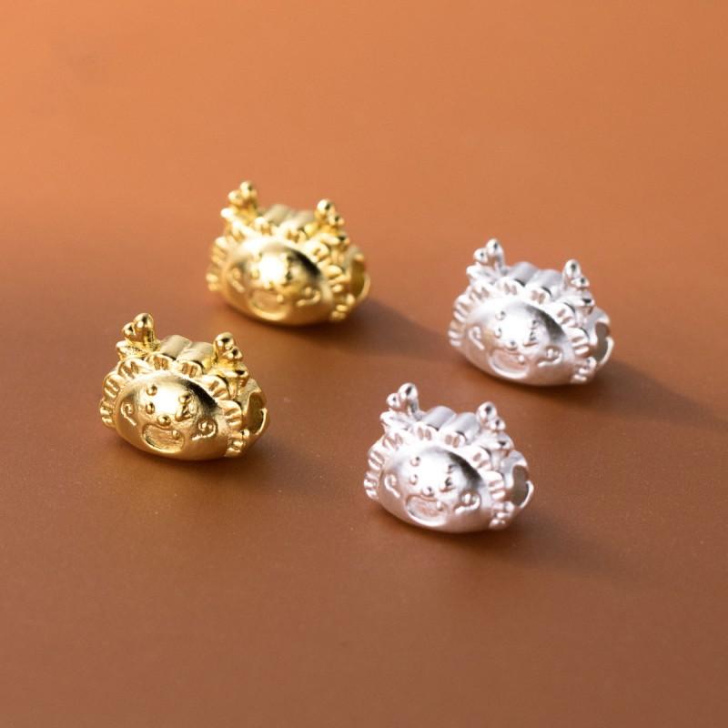 Fashion 18K Gold Plated 3D Designer Dragon Head Spacer Beads 925 Sterling Silver Charms for Girls Kids Bracelet Jewelry Making