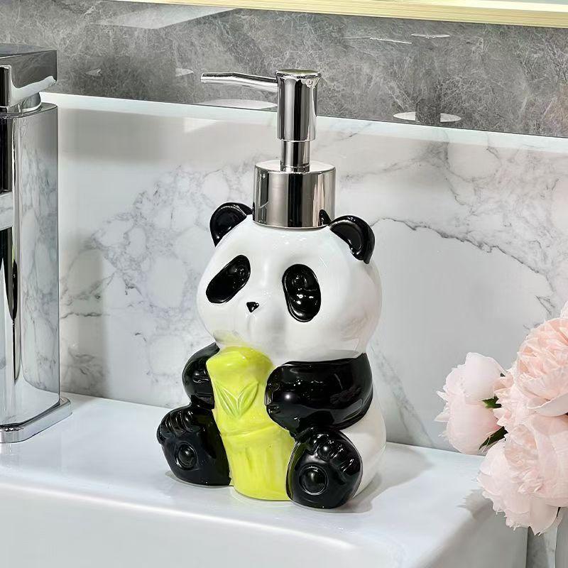Cute Animal Panda Ceramic Lotion Bottle Bathroom Accessories Shampoo Moisture Bottled Panda Soap Dish Household Soap Dispens