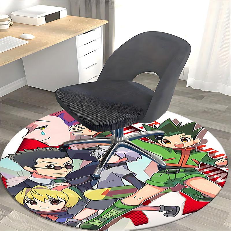 1pc Hunter X Hunter Anime Characters Round Carpet  Office Chair Mat, AntiSlip Rug for Home Decor, Living Room
