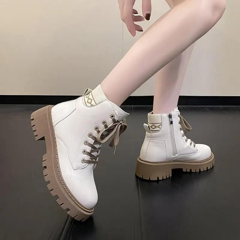 Winter Classic Solid Color Comfortable Motorcycles Boots Sports Women's Shoes High Cotton Flats