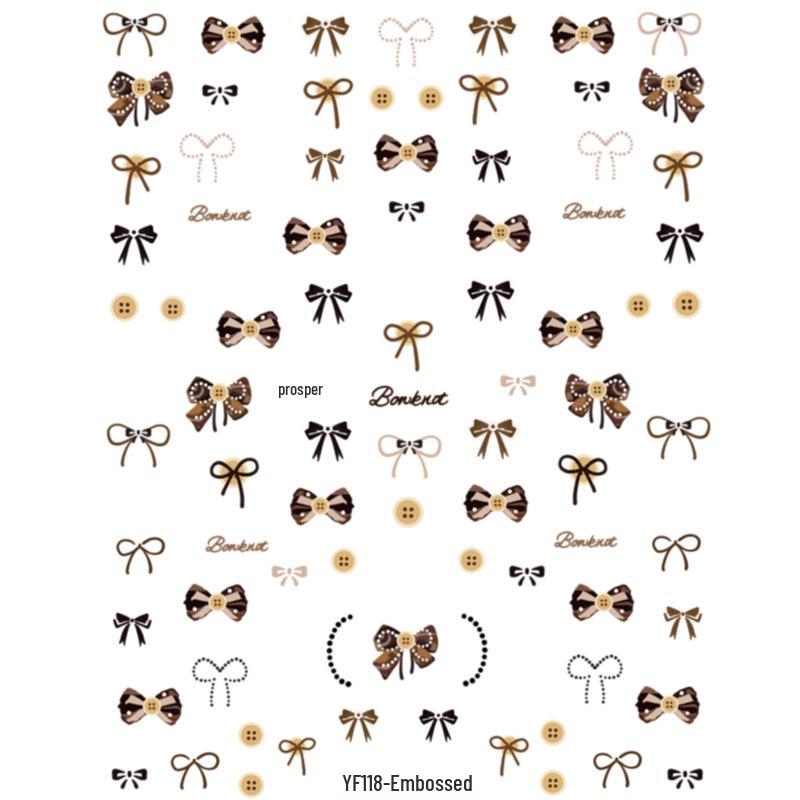 Trendy Mylar Bow Nail Stickers: Embossed Autumn/Winter Collection