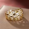 Huitan Hollow Mesh Cubic Zirconia Rings for Women Gold Color Wedding Band Accessories Statement Rings Daily Party Trendy Jewelry