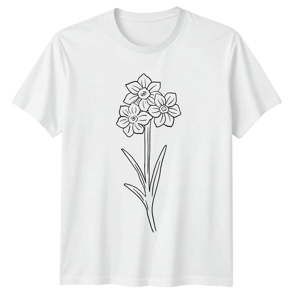 Simple Daffodil Flower Line Art TShirt Botanical Gardening Mothers Day S