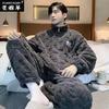 Pajamas Men'S Autumn And Winter Fleece Thickened Long Sleeve Warm Coral Fleece Loungewear Set