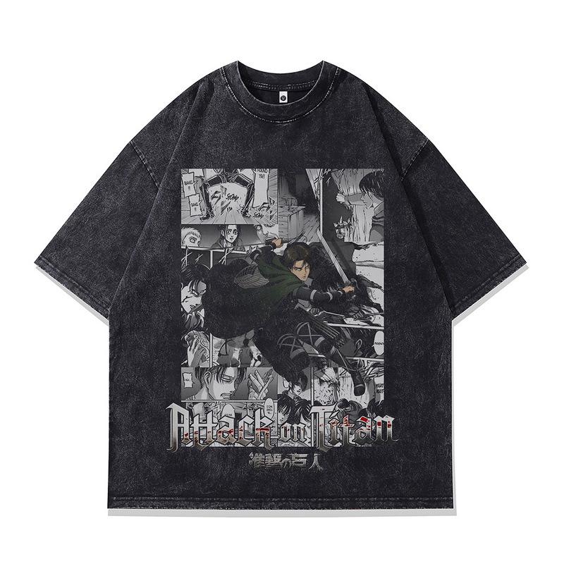 Retro Trendy T-Shirt Harajuku Two-Dimensional Cartoon Direct Injection Printing Heavy Cotton Washed Short-Sleeved T-Shirt For Men And Women