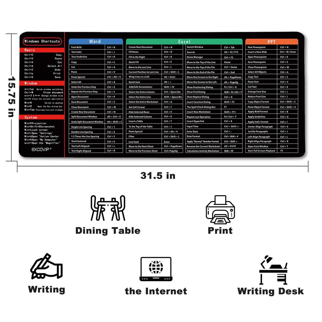 Extra-Large Non-Slip English Key Mouse Pad - Stain-Resistant & Thick for Office Desks
