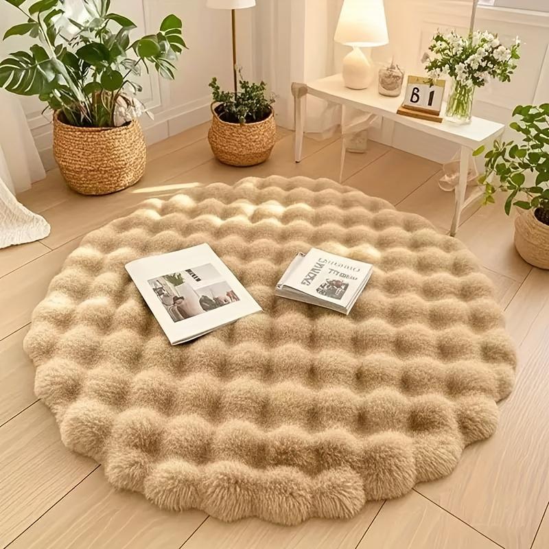 1pc, Round Bubble Fleece Fabric Simple Solid Color Fluffy Soft Comfortable Easy To Clean Furry Warm Cute Indoor Decorative Carpet