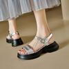 Krazing Pot Sheepskin Peep Toe Thick High Heels Summer Shoes Buckle Straps Platform Casual Women Sandals