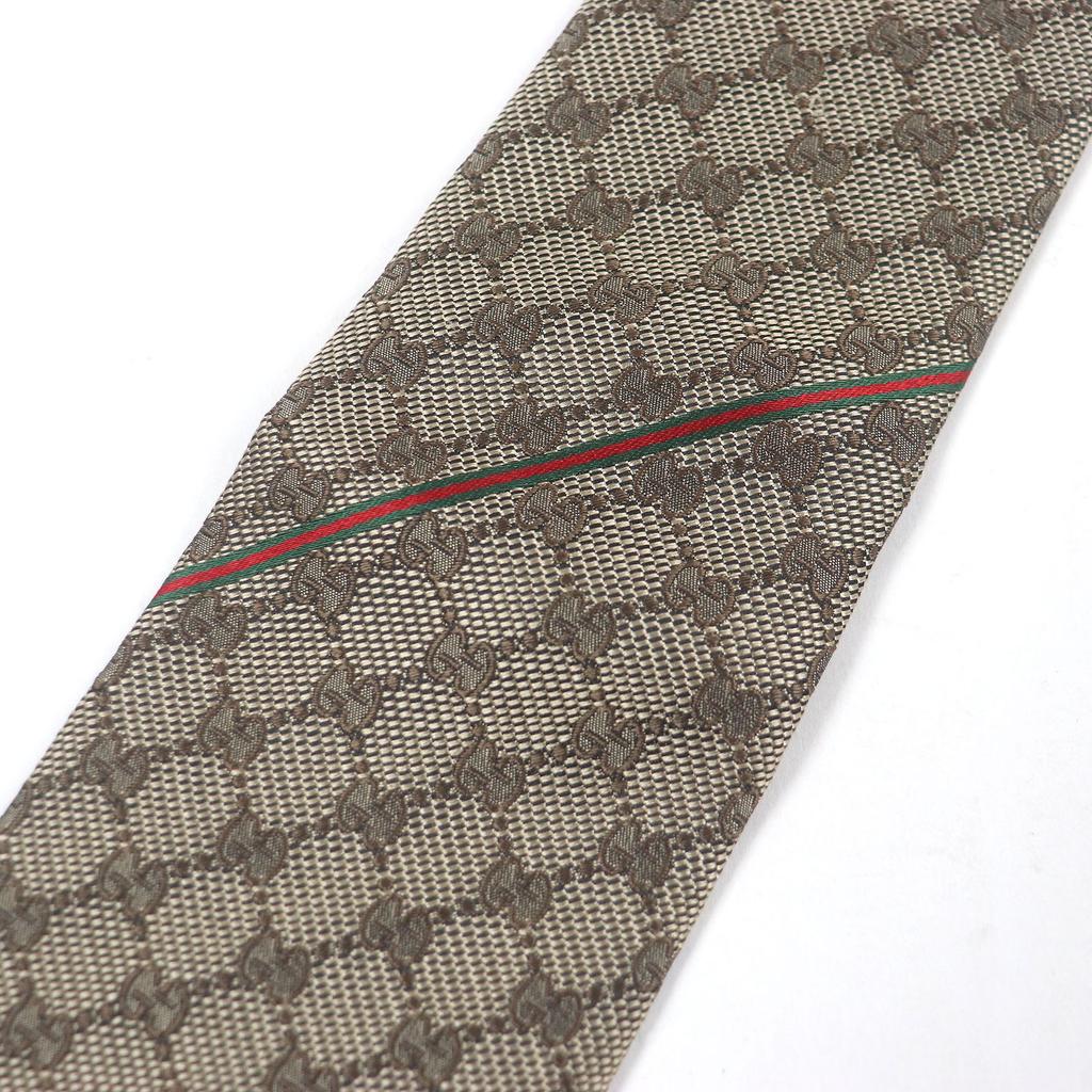 Pristine GUCCI tie GG logo all-over pattern web line beige silk mens 221582 Used
