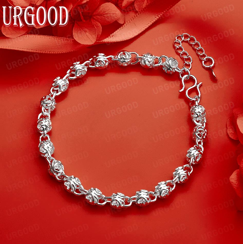 925 Sterling Silver Round Bracelet  Fashion Jewelry Gift 20CM