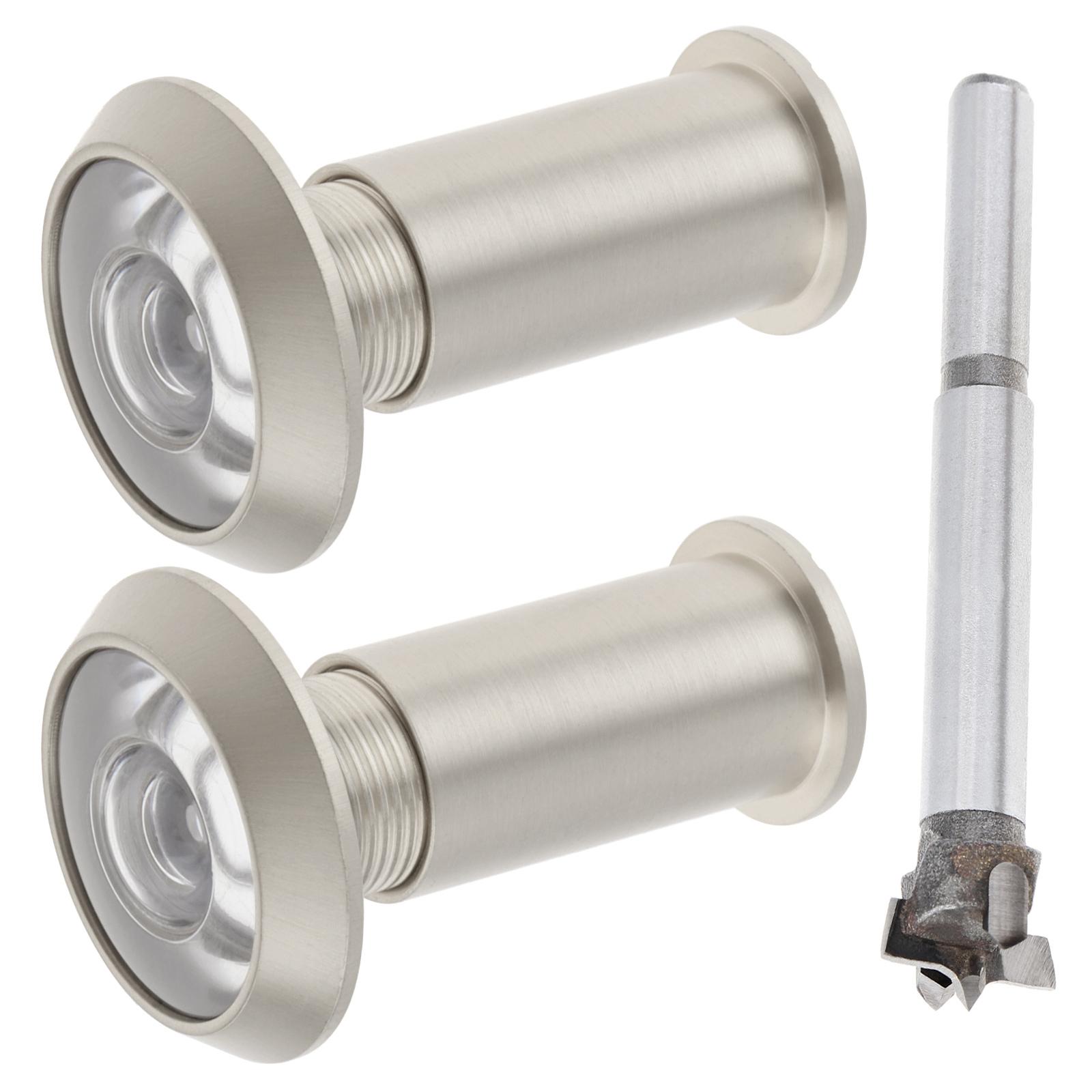 

Цельная латунь 2 шт. 16 мм Дверной глазок 200 градусов HD Оптическая стеклянная линза Включает сверло из вольфрамовой стали Сверхпрочный Универсальный для толщины 40-60 мм серебряный