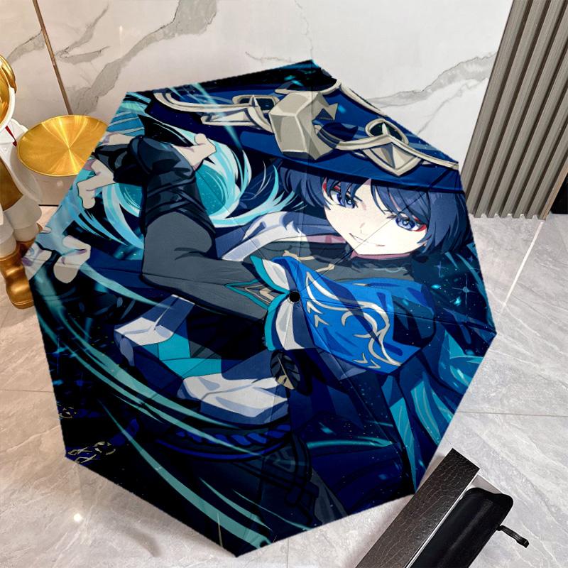 Genshin Impact Wanderer Umbrella with Automatic Open/Close & Self-8-Rib Heavy-Duty Umbrella, Compact Travel Umbrella Suitable for Outdoor