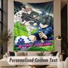 Custom Text Printed Tapestry Blue Lock Pattern Large Wall Hanging Indoor Room Decor