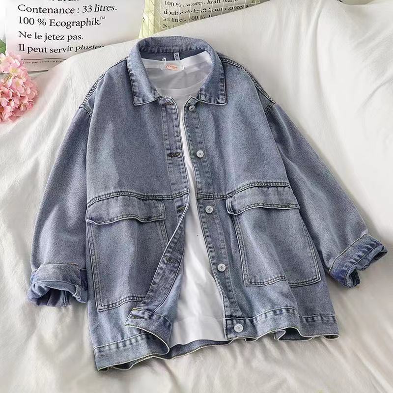

Женская джинсовая куртка в стиле ретро для маленьких мужчин, весна-лето, свободный верх в стиле карго XL синий