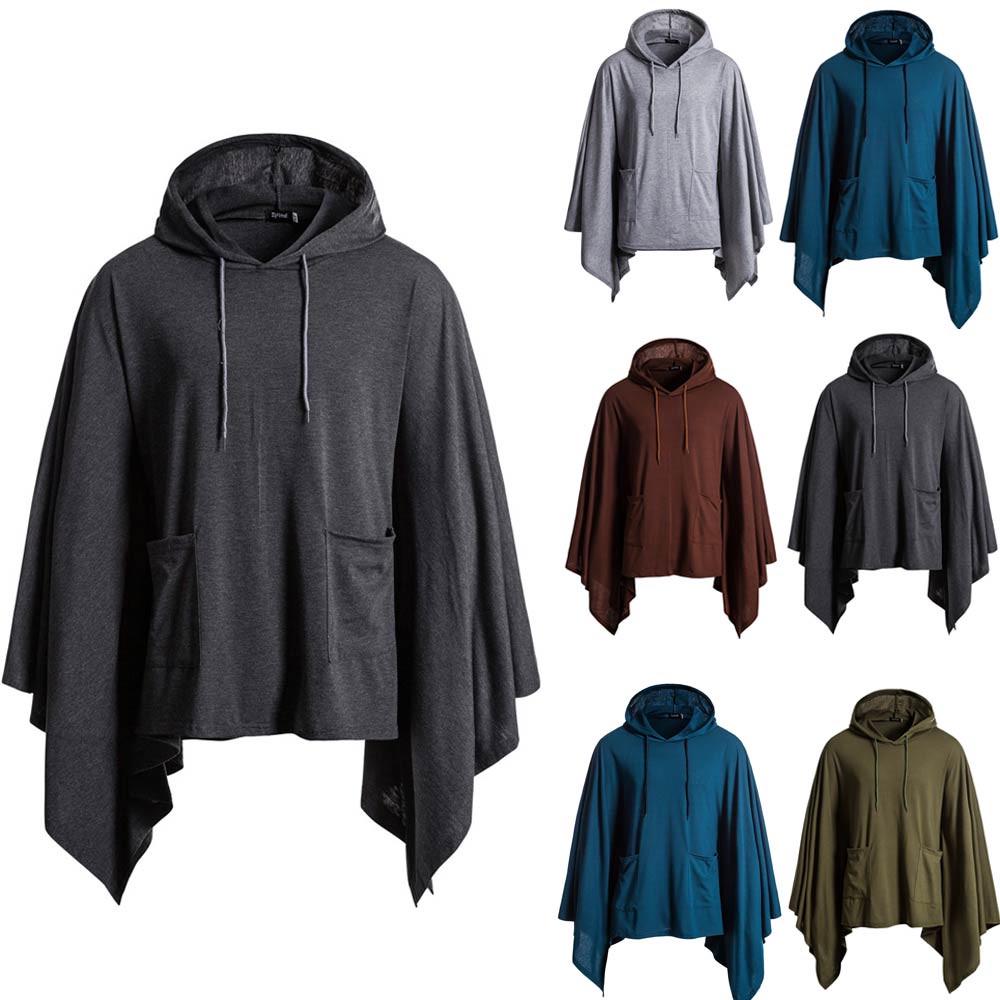 

Mens Irregular Patchwork Loose Sleeves Hooded Cape Coa XL зелёный