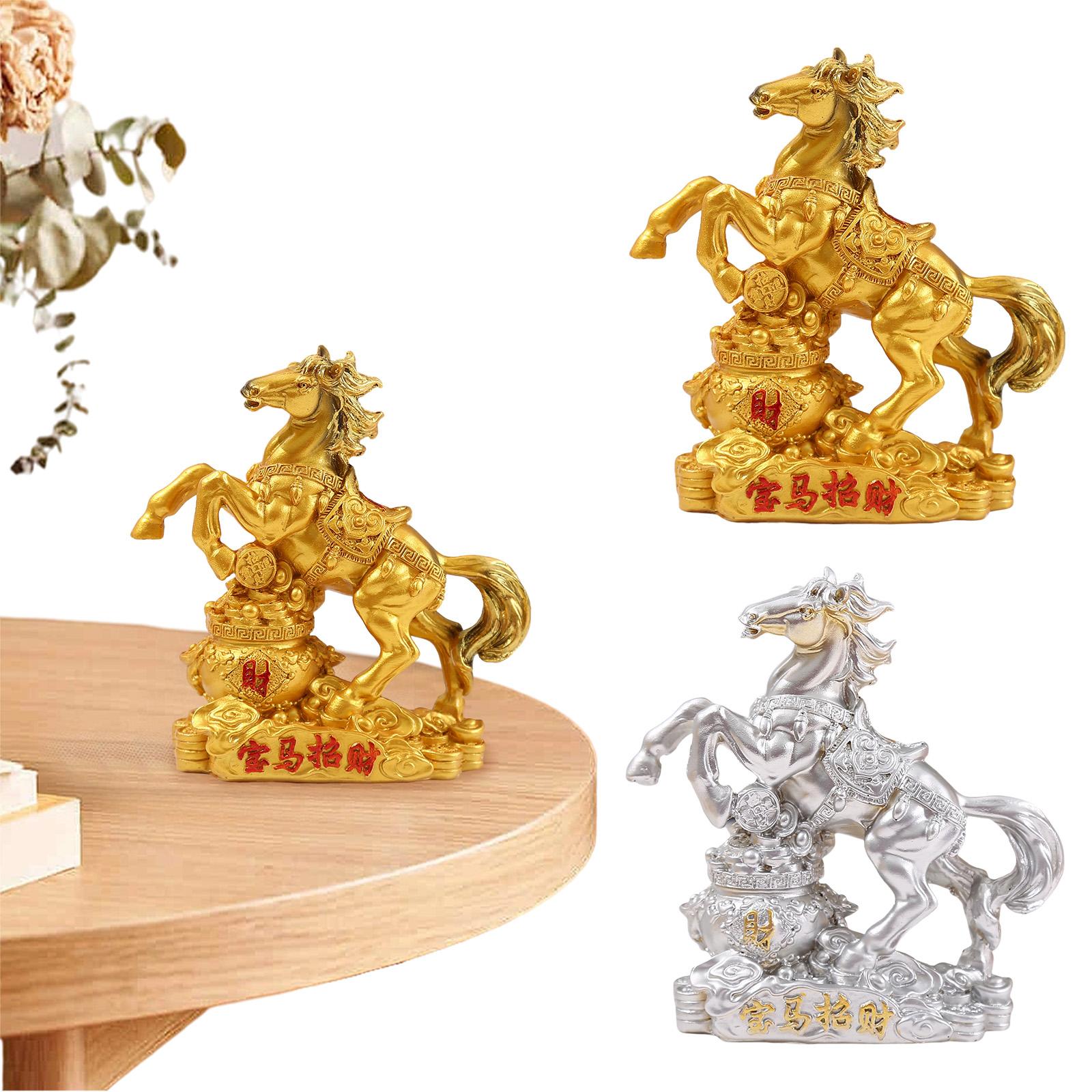 Resin Feng Shui Chinese Year 2026 Zodiac Horse Statue Chinese 2026 Year of Horse Ornament for Home Office Tabletop Decorations oro