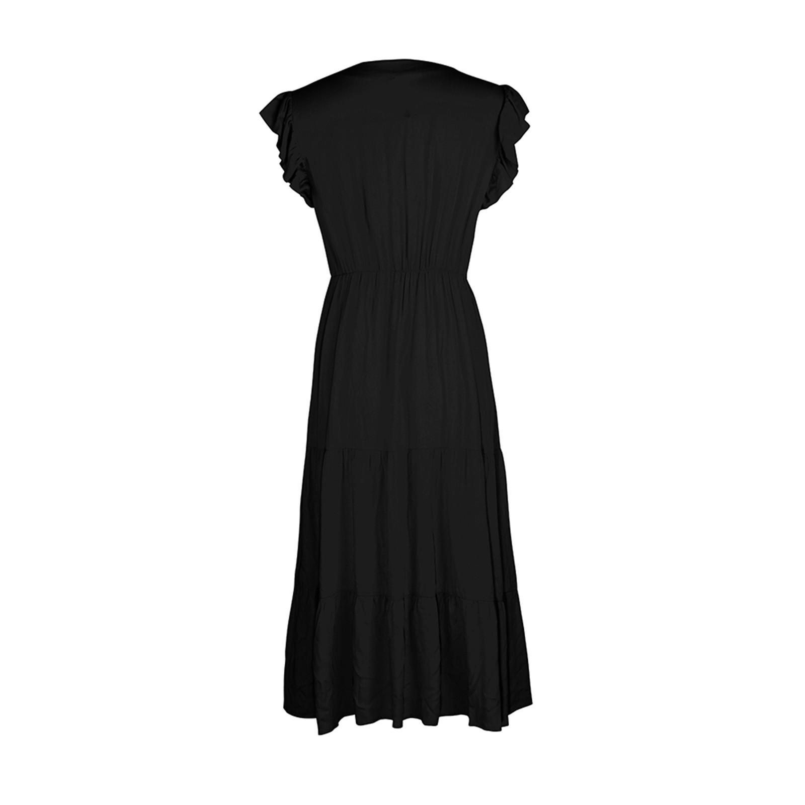 Женское весеннее и летнее платье с v-образным вырезом и крестиком в горошек с кружевным — фото 7