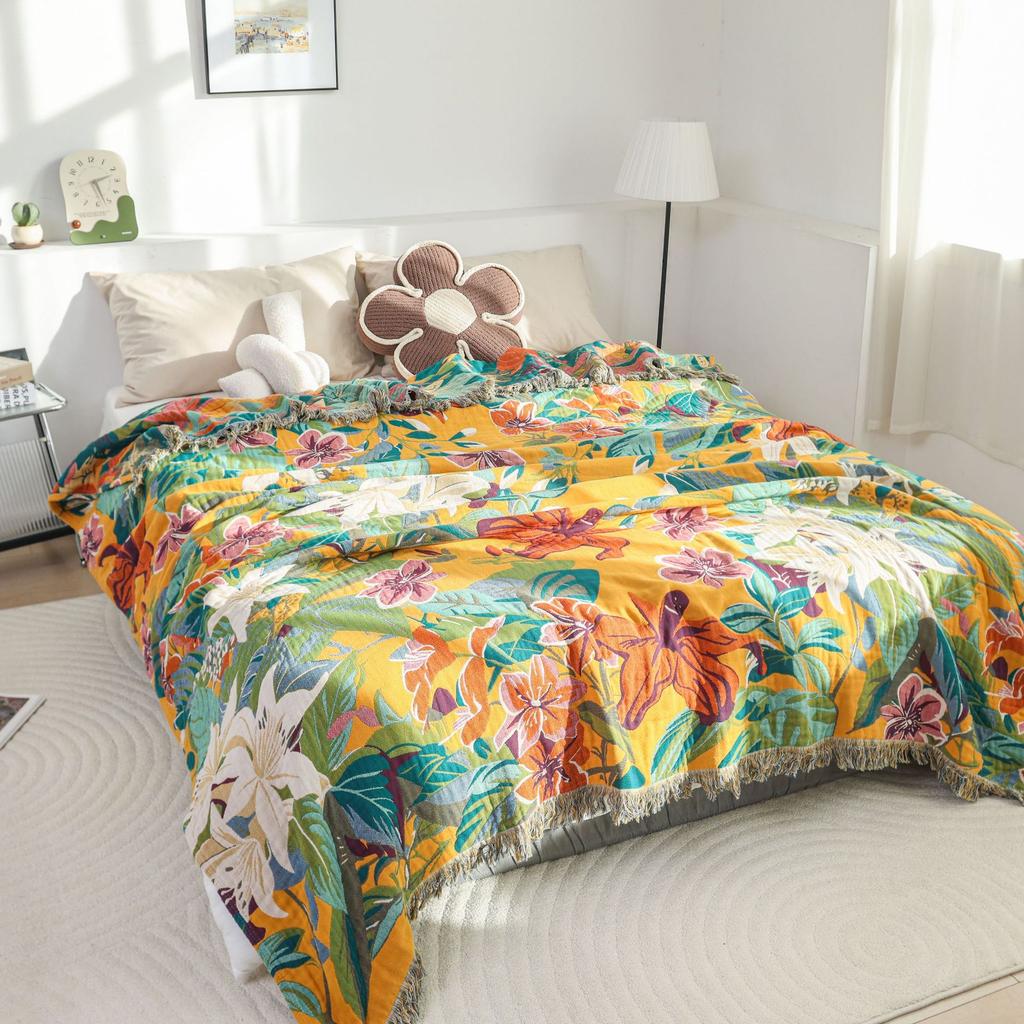 Animal Flower Non-Slip Sofa Towel Cover, Double-Sided Bedspread, Jacquard Cotton Gauze, 200*230 cm, High Quality, Four Seasons