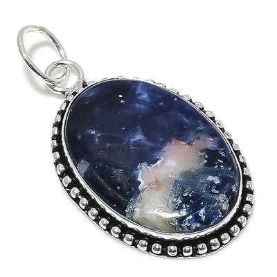Natural Sodalite Gemstone Handmade 925 Sterling Silver Pendant 2.40" H6p16