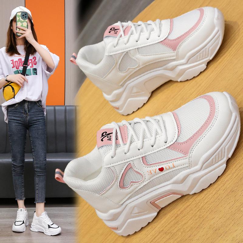 

Обувь для папы, женская, весенняя, новая, на танкетке, скрытый каблук, женская обувь, нескользящая, повседневная, на платформе, кроссовки 40 розовый