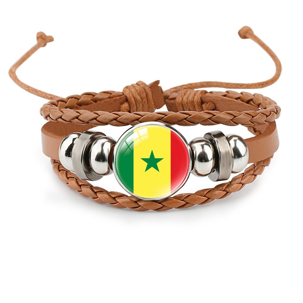 World Cup Leather Bracelet National Flag Soccer Match Souvenir  Adjustable Cowhide Woven Bracelet for Men Women,Sports  Fan Accessories