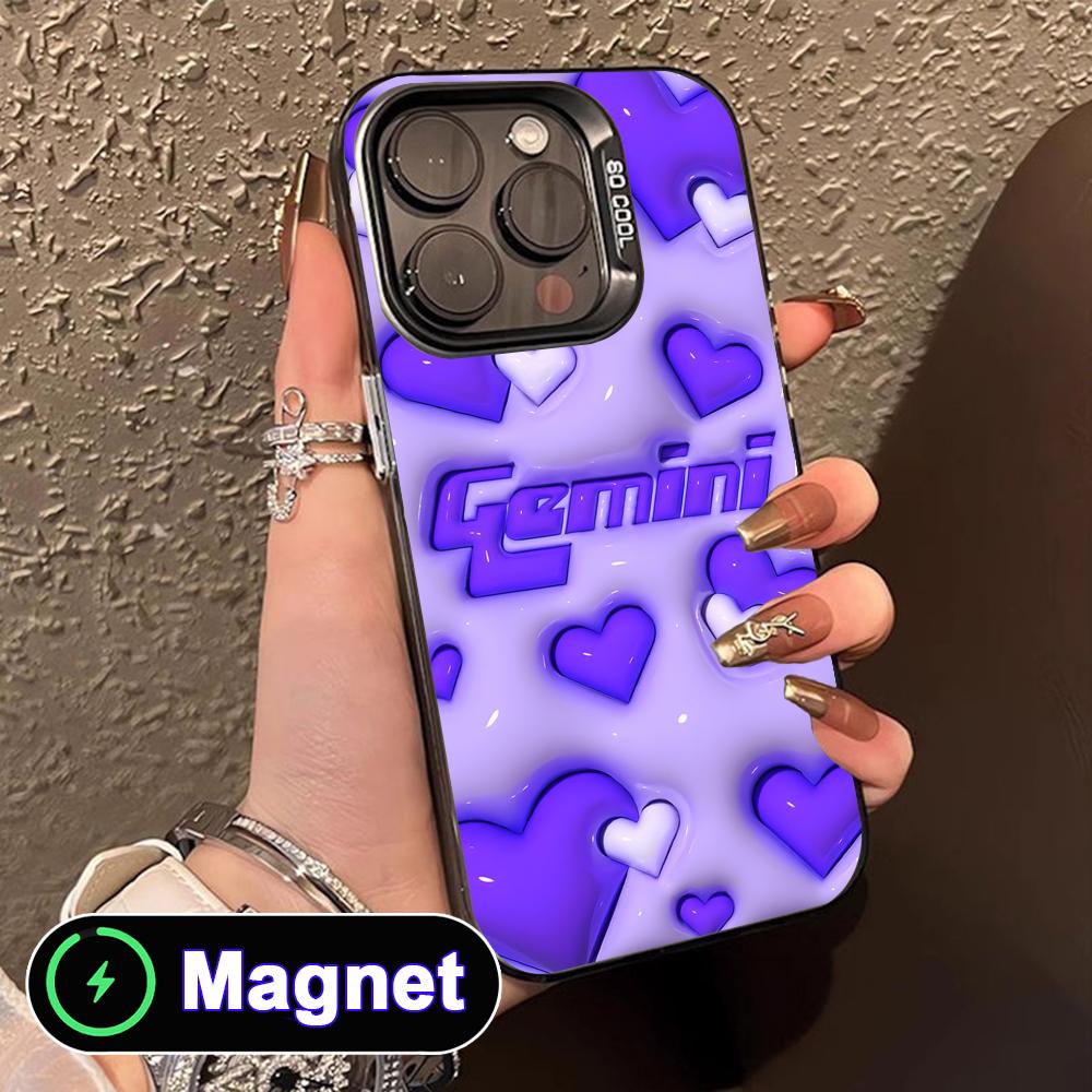 Zodiac Sign Gemini Phone Case for iPhone 17 16 15 14 13 12 11 Air Pro Max Plus Colorful Silver MagSafe Cover