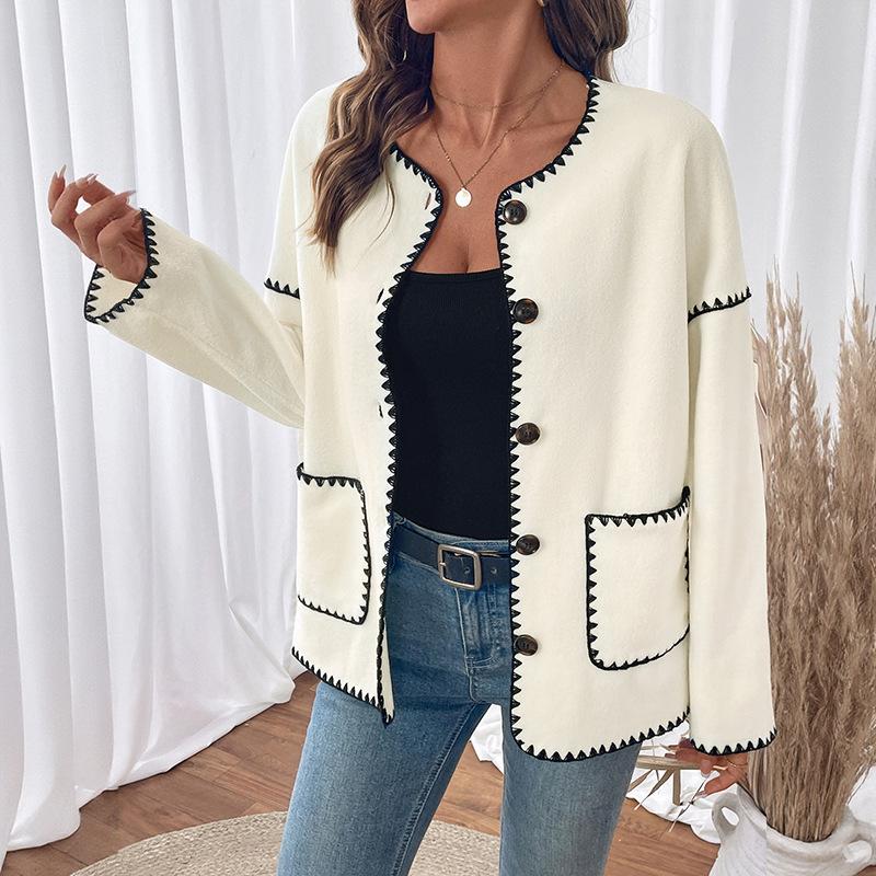 New Autumn and Winter Women's Loose Color Matching Polar Fleece Jacket for Women Knitted Cardigan