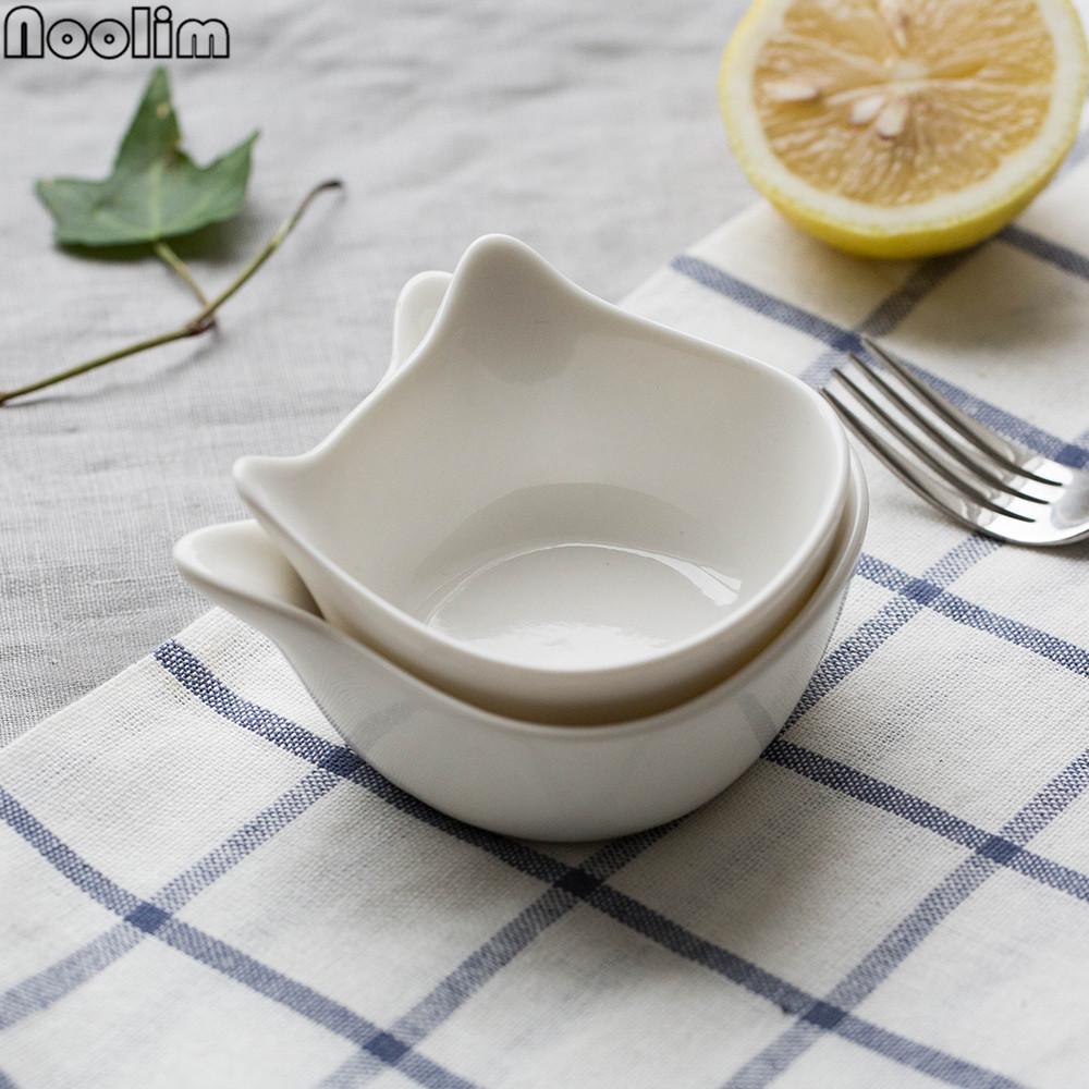 4 Pcs Ceramic Cat Bowls – White Porcelain Cartoon Design, Fruit & Snack Bowls for Kids