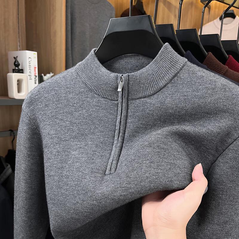 

Yiliteng Men s Solid Color Zip-Neck Sweater 2XL